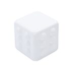 A plain white six-sided die with no markings on its faces, shown against a white background.