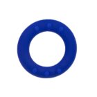 A blue circular silicone ring with several textured bumps around its outer edge, set against a white background.