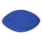 A blue, oval-shaped object resembling an American football. The surface appears smooth and shiny, with slight indentations suggesting texture. The background is plain white.