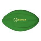 A green, football-shaped stress ball with the Baldwin Aviation logo in yellow text and a stylized cloud and plane icon.