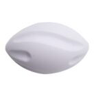 A white, oval-shaped soap bar with a smooth surface, featuring curved indentations on the top and bottom.