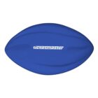 A blue water football with the word ticketmaster in white, centered on its side. The ball has a smooth, shiny surface and typical elongated oval shape.