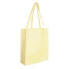 Plain beige canvas tote bag with two handles, standing upright on a white background.