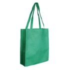 A plain green reusable tote bag with long handles.