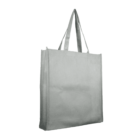 Gray reusable tote bag with handles, standing upright against a white background.