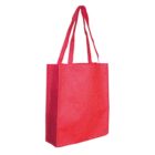 Red reusable tote bag with long handles on a white background.