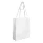 Plain white canvas tote bag with two handles on a white background.