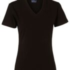 A plain black V-neck T-shirt on a white background. The shirt has short sleeves and a slim, fitted style.