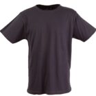 A plain black short-sleeve T-shirt with a crew neck, displayed against a white background. The shirt is simple and unadorned, showing details like stitching along the collar, sleeves, and hem.