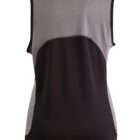 Sleeveless athletic shirt, black with light gray mesh back panel, shown from the back.