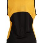 Sleeveless athletic jersey with yellow top and black bottom, viewed from the back.