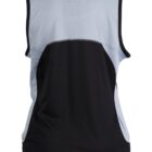 Sleeveless athletic shirt with light blue top and black lower back, viewed from behind.