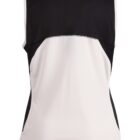 Sleeveless athletic top with black upper section and white lower section, viewed from the back.