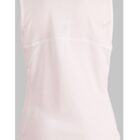 Back view of a sleeveless white athletic tank top against a plain gray background.