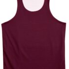 Sleeveless maroon athletic tank top laid flat on a white background.