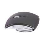 Sleek black wireless computer mouse with a scroll wheel, on a white background.