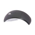 A black, curved wireless computer mouse with a scroll wheel, on a white background.