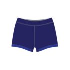 Illustration of blue swimming trunks with a darker blue waistband and hem. The trunks feature light stitching along the seams, set against a plain white background.