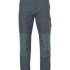 Dark green cargo pants with reinforced knee patches. The pants feature a button and zipper closure, belt loops, and multiple pockets, including side cargo pockets.