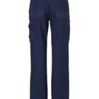 Back view of navy blue cargo pants with multiple pockets.