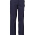 Dark blue cargo pants displayed on a white background, featuring a straight cut design and multiple pockets, including a side cargo pocket on one leg.