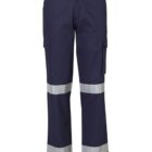 Dark blue cargo pants with reflective stripes around the lower legs. The pants feature a button closure and side pockets, designed for safety and visibility.
