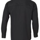 Black long-sleeve button-up shirt shown from the back.