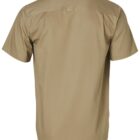 A short-sleeved, khaki-colored shirt shown from the back. The shirt has a classic collar and a simple, clean design with no visible patterns or logos.
