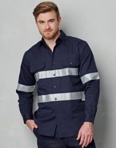 Cotton Long Sleeve Work Shirt With 3M Tapes