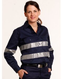 Women Hivis Cotton Long Sleeves Work Shirt With 3M