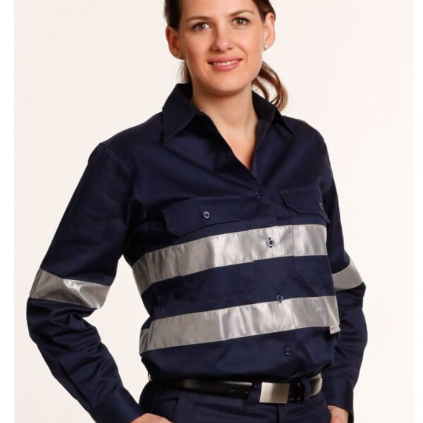 Women HiVis Cotton Long Sleeves Work Shirt with 3M