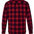 Red and black plaid long-sleeve shirt shown from the back, with a classic collar and buttoned cuffs. The checkered pattern features a combination of bold squares.