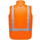 Bright orange safety vest featuring wide silver reflective stripes running vertically down the back and horizontally across the waist. The vest is displayed on a plain white background.