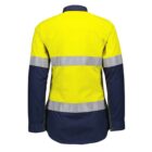 A high-visibility work shirt with long sleeves, featuring a yellow upper section and navy lower section. Two reflective silver stripes wrap around the chest and upper arms. The shirt is shown from the back on a white background.