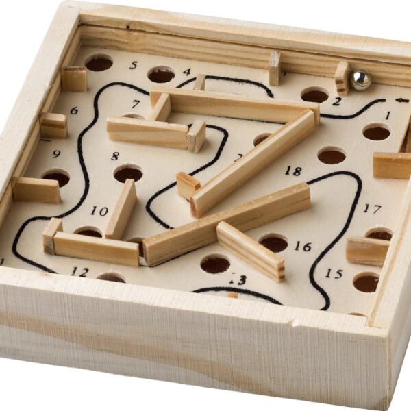 Explore the Wooden Tower Stacker, a labyrinth board game with black maze lines, numbered holes, and movable barriers. Tilt carefully to guide the silver ball through the track, mirroring a stackers precision to avoid falling into depths below.