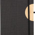 The Ernst EcoNote A5 Notebook features a sleek black cover with a wooden circle design, an elastic band, and a convenient ribbon bookmark, blending style and practicality.