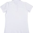The Velocity Ladies Polo features a sleek, plain white design with a classic collar and short sleeves, shown from the back. Its elegance and versatility make it perfect for any occasion, embodying subtlety without a visible logo.