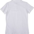 The image showcases the Heritage Ladies Polo from the back, featuring a plain white design with short sleeves and a collar, made from smooth fabric.