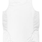 The Triumph Singlet is a white sleeveless athletic tank with mesh side panels and an inside back neckline label. Its smooth, breathable fabric makes it perfect for sports or casual wear.