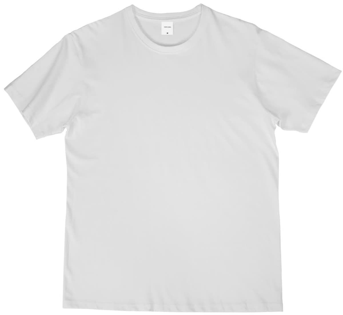 The Curl Tee is a plain white t-shirt featuring a round neckline, displayed on a white background. It is laid flat, highlighting its short sleeves and minimalist design.