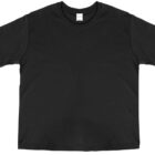 The Tide JUNIOR TEE, an all-black t-shirt, is shown against a white backdrop. Displaying a front view with short sleeves and a round neckline, its ideal for casual outings.