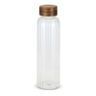 Clear ribbed glass bottle with a round wooden lid, standing upright on a white background.