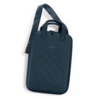 Dark blue hard-shell laptop bag with handles and an adjustable shoulder strap.