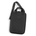 Sleek black hard-shell laptop bag with handles and an adjustable shoulder strap.