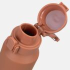 Peach-colored water bottle with a flip-top lid open, showing the spout.
