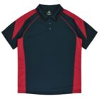 Black polo shirt with red side panels and red accents on the shoulders and sleeves.