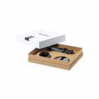 A boxed shaving kit with a razor, brush, and bowl inside an open white box.