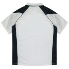 White short-sleeve sports shirt with black side panels, shown from the back.