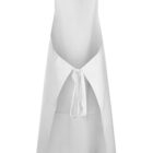 White kitchen apron with a neck loop and waist ties, displayed on a plain background.