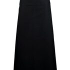 Black waist apron with a simple, straight design on a white background.